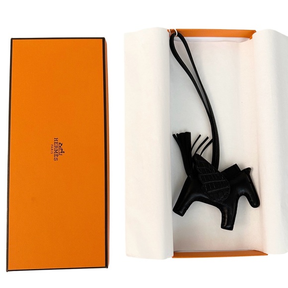Hermes Noir Black Milo Lambskin Alligator Touch Rodeo Pegase PM Exotic Bag Charm - Picture 7 of 7